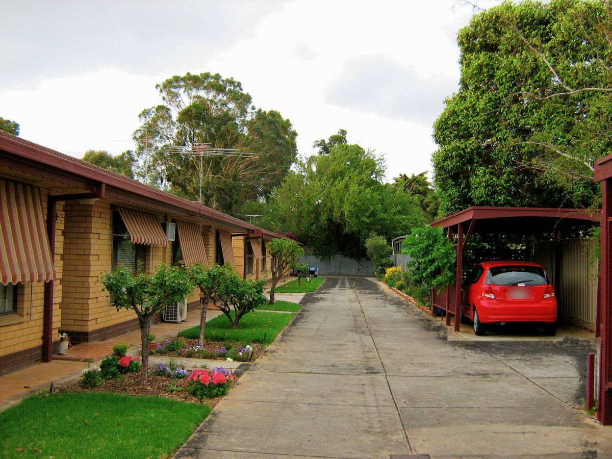 Long concrete driveway and carport before cleaning, dulled by mould and grime